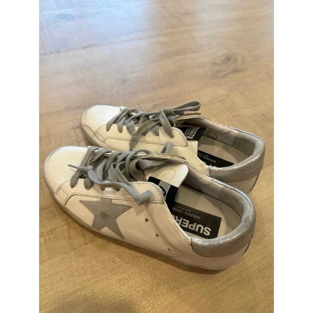 Golden Goose Super-Star White Leather Silver Star Sneakers Made in Italy - 35